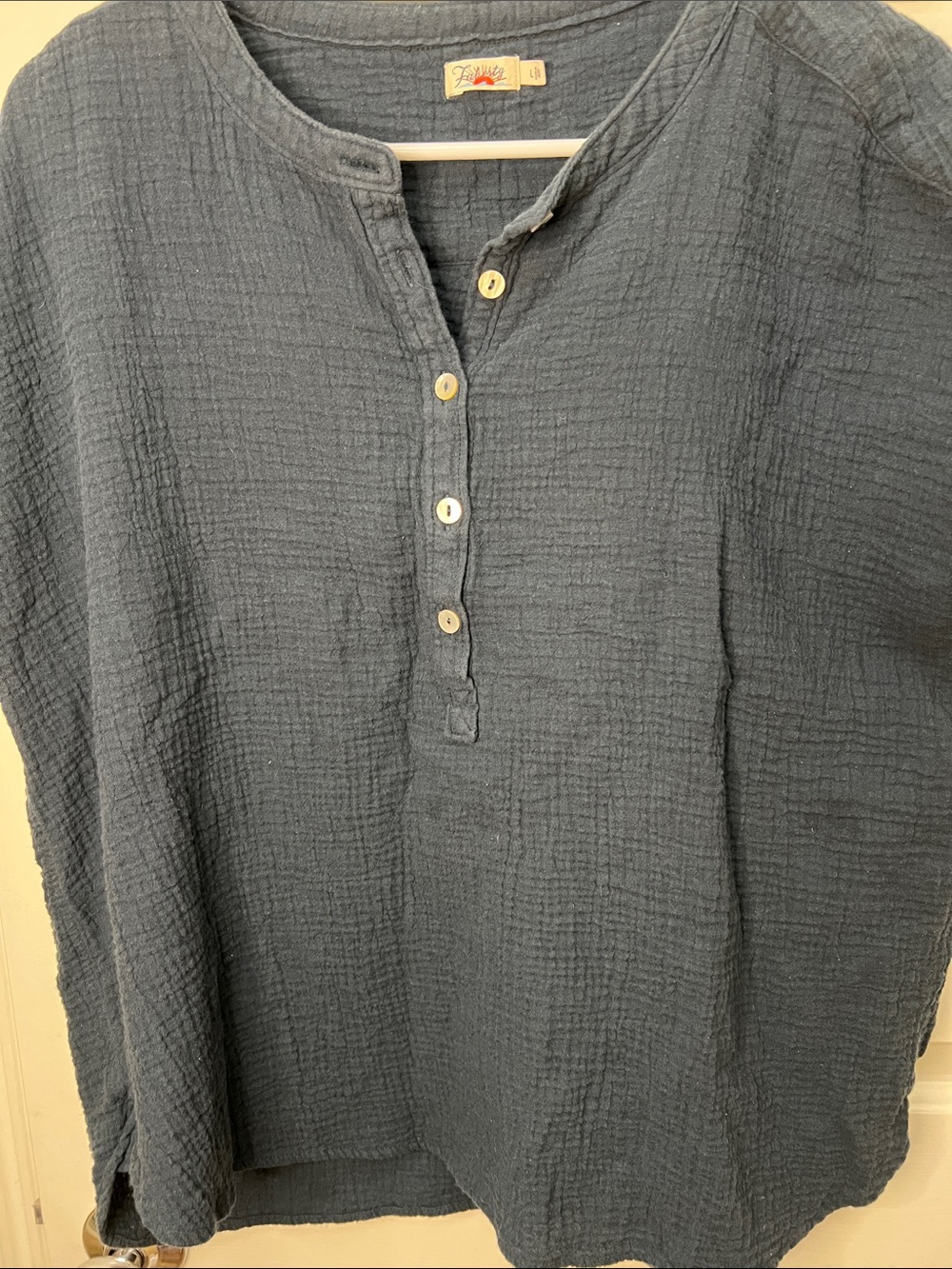 Faherty Navy Short-Sleeve Button Henley Blouse - Picture 5 of 9